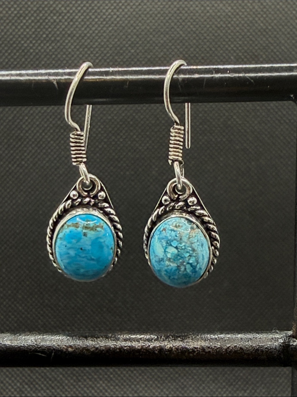Sterling Silver Turquoise Drop Earrings - Blue Stone 1.25”